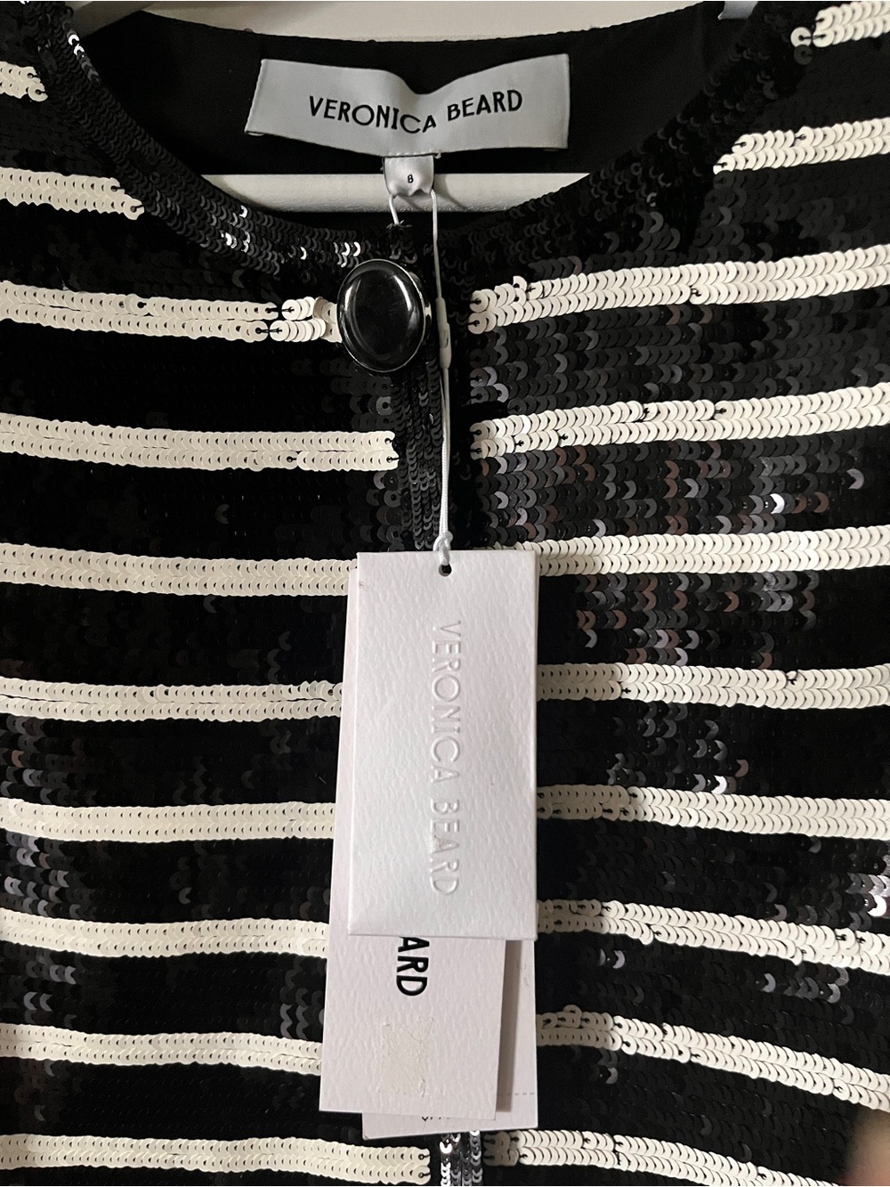 Veronica Beard Black and White Sequin Striped Cropped Jacket - Picture 2 of 3